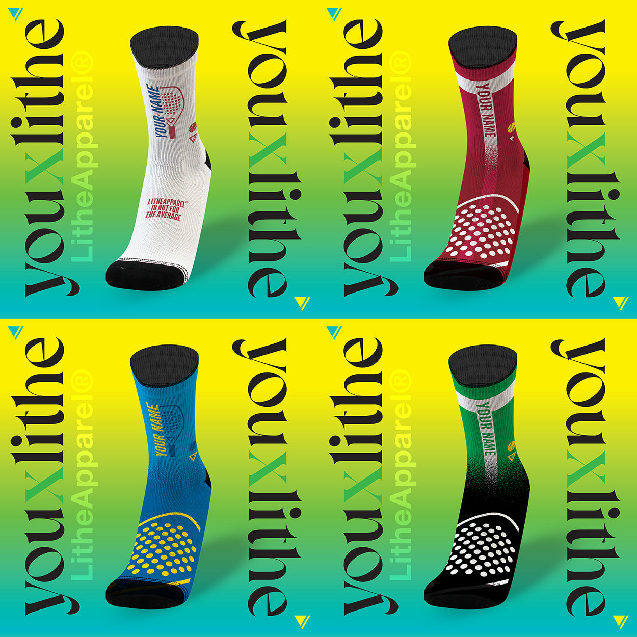 YOU X LITHE | CALCETINES PERSONALIZADOS PADEL | 4 PACK